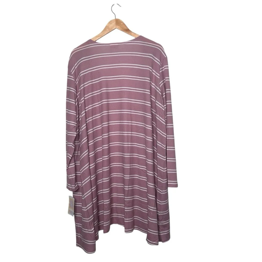 LuLaRoe Light Pink Mauve White Stripe Caroline Longline Cardigan Pockets XL